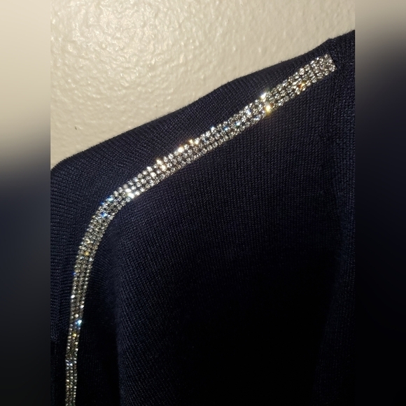 Chloe & Jasmine Diamond Sleeved Navy Blue Cardigan - Picture 3 of 14